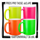 Neon Kaffeetasse Gelb, pink, grün, orange