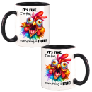 It´s Fine , I´m fine, everthing is FINE!  Crazy Huhn Kaffeetasse Teetasse Motiv Geschenk Spruch