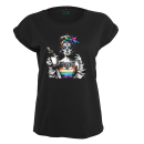 Women Coffee Rainbow Skull Frauen T-Shirt Extended Shoulder