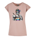 Women Coffee Rainbow Skull Frauen T-Shirt Extended Shoulder