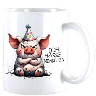 Ich Hasse Menschen Cute Animal Schweinchen "Reini" Teebecher - Kaffeebecher