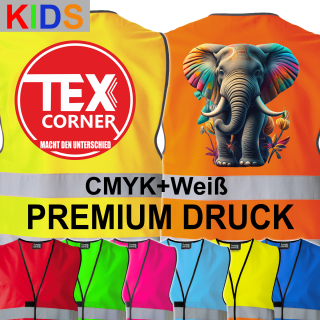 Kinder Signalweste / Funktionsweste / Warnweste Standard  inkl. Premium CMYK + weiß druck